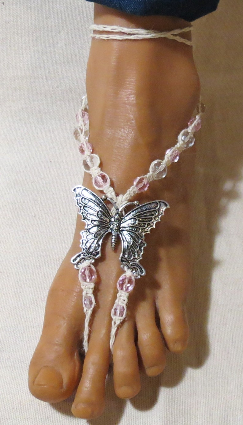 Adult size Pink and White Butterfly Barefoot Sandals DS-SS-055 Perfect for beach weddings