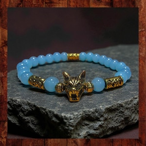 Lupa Wolf Bracelet With Blue Agate Gemstone Beads