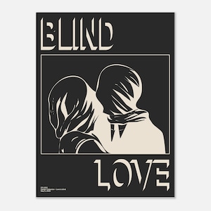 Couple abstrait, art mural minimalisme, impression romantique, affiche inspirée de Magritte, art mural moderne des Amants, déco surréaliste, « Love is Blind »