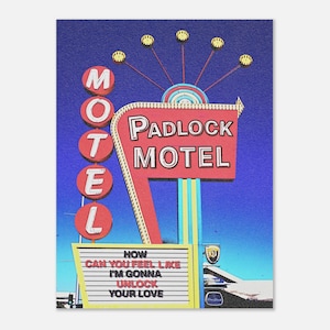 Retro American Wall Art Mid-Century Modern Decor Vintage Road Trip Poster Retro Motel Sign Aesthetic Print Boho Decor, &quot;Padlock Motel&quot;
