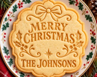 Personalized Christmas Cookie Cutter and Embosser, Custom Family Name Merry Christmas Stamp