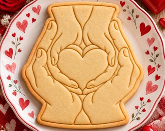 Stampino per biscotti a forma di cuore con mani che si stringono, timbro romantico per biscotti di San Valentino