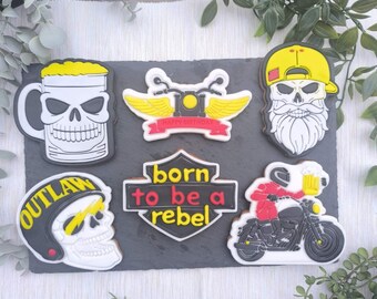 Biker Cookie Cutters & Embossers, Motorcycle Skull Stamp, Rocker Party Embosser