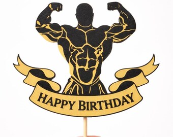 Bodybuilding Happy Birthday Cake Topper – Gym Lover Birthday Decoration – Fitness Bodybuilder Party for Men