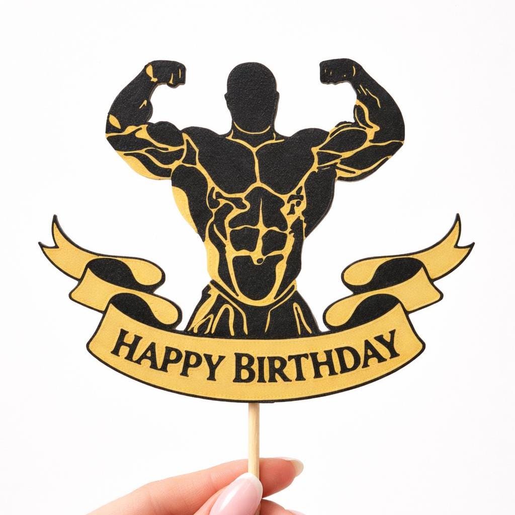 Bodybuilding Happy Birthday Cake Topper – Gym Lover Birthday Decoration ...