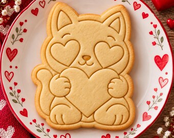 Tagliabiscotti e timbro a forma di gatto per San Valentino, timbro per gattini per San Valentino