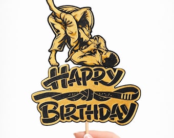 Brazilian Jiu Jitsu Birthday Cake Topper, Martial Arts Grappling Party Decoration