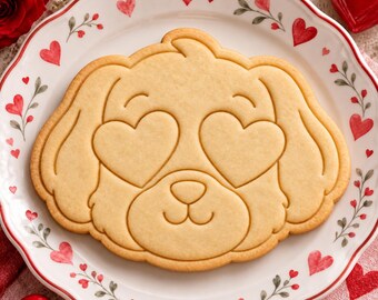 Tagliabiscotti e timbro a forma di cucciolo per San Valentino, timbro per cani per San Valentino