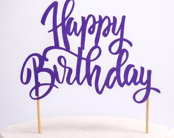 Happy Birthday Cake Topper, Modern Script Cake Sign, Minimalist Party Decor