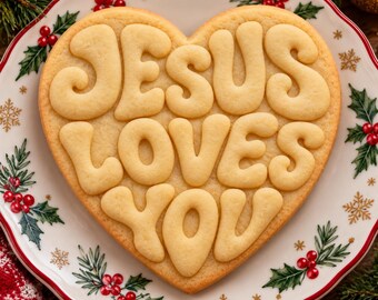 Jesus Loves You Heart Cookie Cutter & Embosser, Christian Cookie Stamp