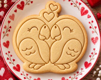 Tagliabiscotti e timbro per biscotti a forma di uccellini innamorati, timbro per biscotti per coppie di San Valentino