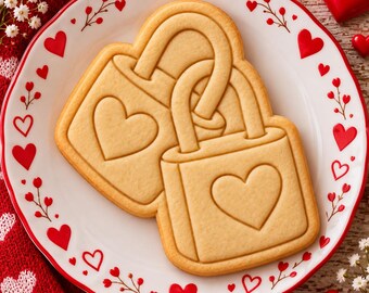 Tagliabiscotti e timbro a forma di lucchetto dell'amore, timbro per biscotti a tema amore