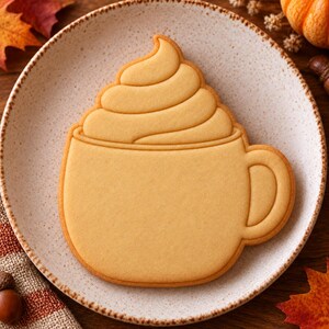 Koekjesvormpje in de vorm van een warme chocolademelkmok met reliëfstempel, herfstdrankje koekjesvormpje, gezellig herfstbakken, koekjesstempel voor warme chocolademelk