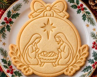 Nativity Scene Cookie Cutter and Stamp, Holy Family Christmas Cookie Embosser