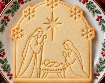 Nativity Scene Cookie Cutter and Stamp, Christmas Manger Fondant Embosser