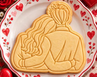 Tagliabiscotti e timbro per biscotti a forma di coppia romantica, timbro per biscotti con abbraccio di San Valentino