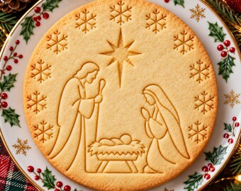 Nativity Scene Cookie Cutter and Embosser, Holy Family Christmas Cookie Stamp