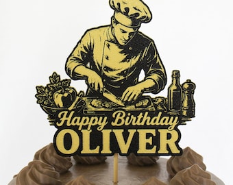 Personalized Chef Cake Topper with Stand, Custom Cake Topper for Cooks, Custom Name, Keepsake Birthday Gift