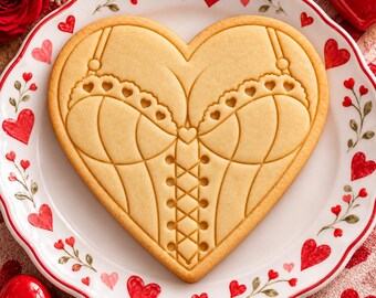 Tagliabiscotti e stampino a forma di corsetto a forma di cuore, timbro per biscotti a tema lingerie di San Valentino