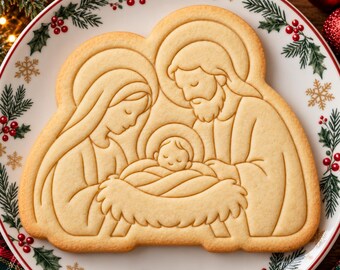 Nativity Scene Cookie Cutter and Stamp, Holy Family Christmas Fondant Embosser