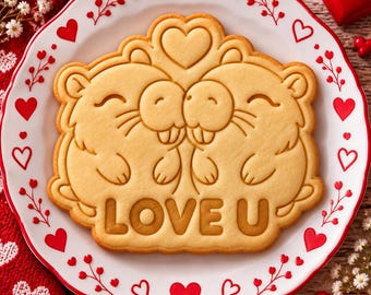 Taglierina e timbro a forma di capibara per San Valentino, timbro a forma di cuore per San Valentino