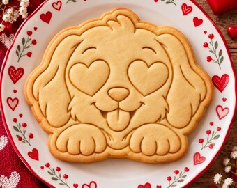 Tagliabiscotti e timbro a forma di cucciolo, timbro per cani per San Valentino