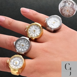 Gold & Silver Ring Watch-Adjustable Finger Watch-Unisex Jewelry Gift