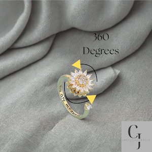 Sunflower Fidget Ring: &quot;You Are My Sunshine&quot; Engraving, Anxiety Relief