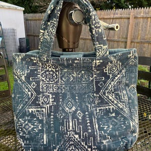 Small tote bag, blue print