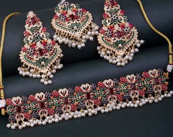 Encrusted Navratan Necklace Set