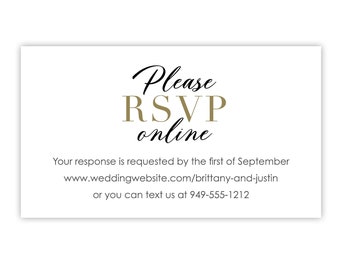 Please RSVP Online Wedding Invitation Inserts / RSVP Cards / Enclosure Cards in Black & Gold / Printed / Respond on Website / Reply Online
