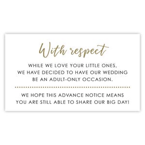 No se admiten niños en la tarjeta de boda / Impreso No se permiten niños en la tarjeta de boda / Recepción de boda solo para adultos / Boda sin niños / Boda sin niños