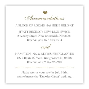 Tarjetas de alojamiento para bodas / Detalles del bloque de habitaciones de hotel / Insertos de reserva