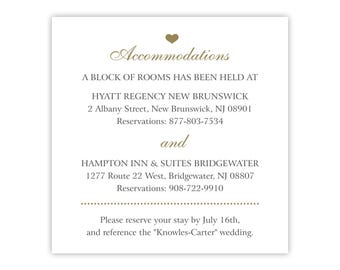 Wedding Accommodation Cards | Hotel Room Block Details | Reservation Inserts