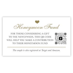 Honeymoon Fund QR-Code Karten | Anfrage für Geldgeschenke | Hochzeitsreise-Registrierkarte Gedruckt mit Venmo oder Cash App QR-Code | Flitterwochen Geld