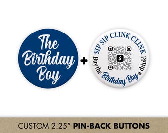 Botón de bebida con código QR para cumpleañero / QRC de Venmo y Cash App / Pin de 21 cumpleaños