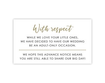 Please No Kids At Wedding Cards | Adults Only | Child-Free Reception | Kid-Free