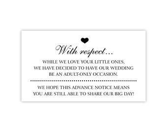 Adults Only Wedding Invitation Insert | Child-Free Reception Card | No Kids Allowed