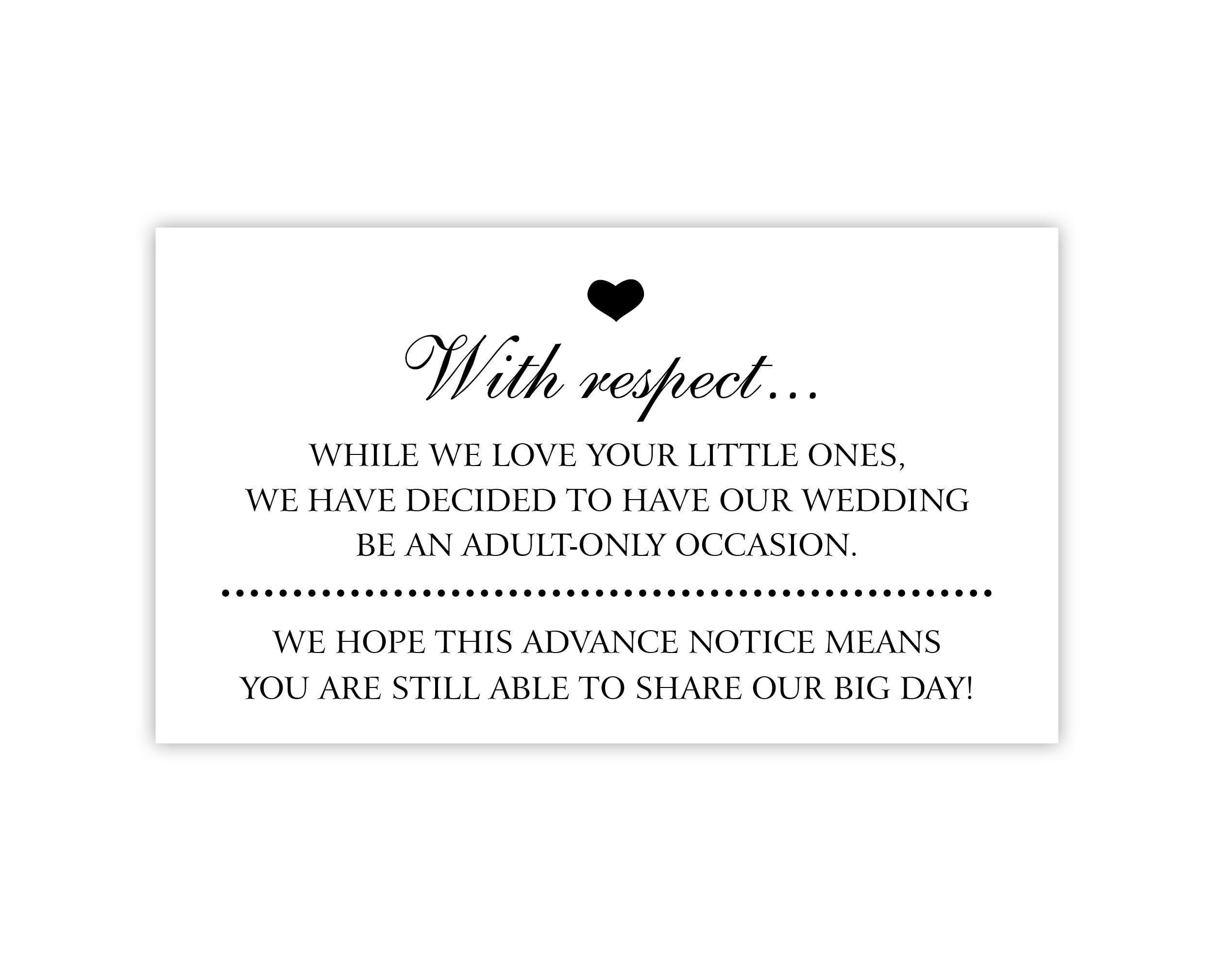 Adults Only Wedding Invitation Insert | Child-free Reception Card