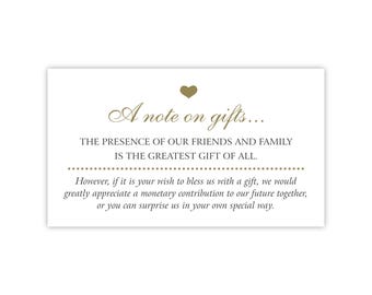 Request for Cash Money Instead of Gifts at Wedding, Monetary Gifts Card, Note on Gifts Card, Ask for Financial Gifts, Financial Contribution