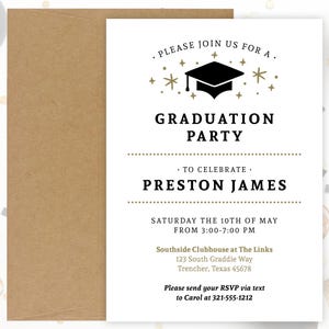 Invitaciones para la fiesta de graduación de 2025 (en dorado o colores escolares) / RSVP para la fiesta de graduación / Sobre Kraft / Para graduados de la escuela secundaria o la universidad