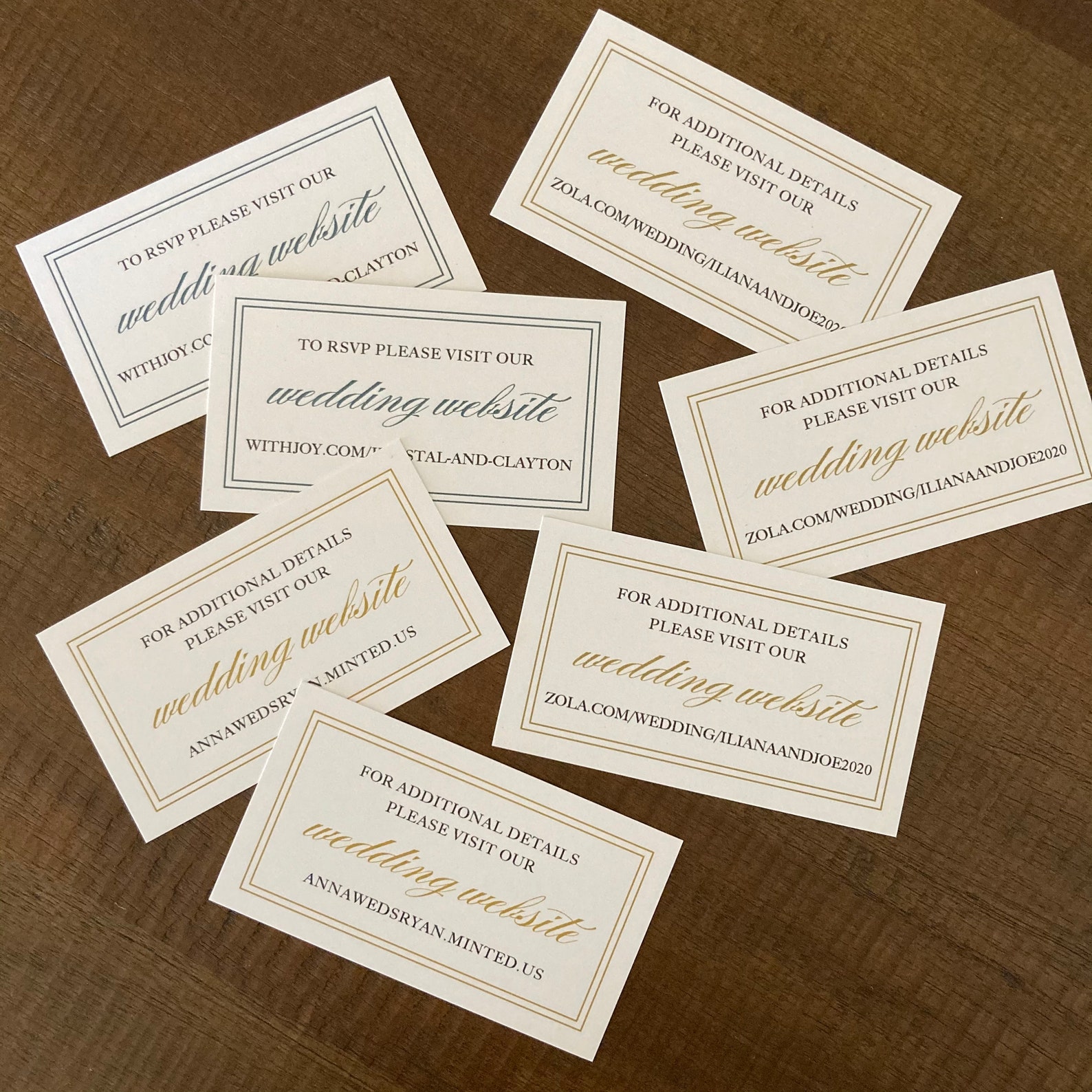 Wedding Website Cards / Wedding Invitation Inserts Gold with | Etsy
