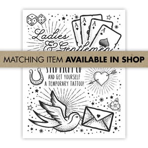 Temporary Tattoo Station Sign | Old School Flash Tattoo Party Decor (8x10 Printable)