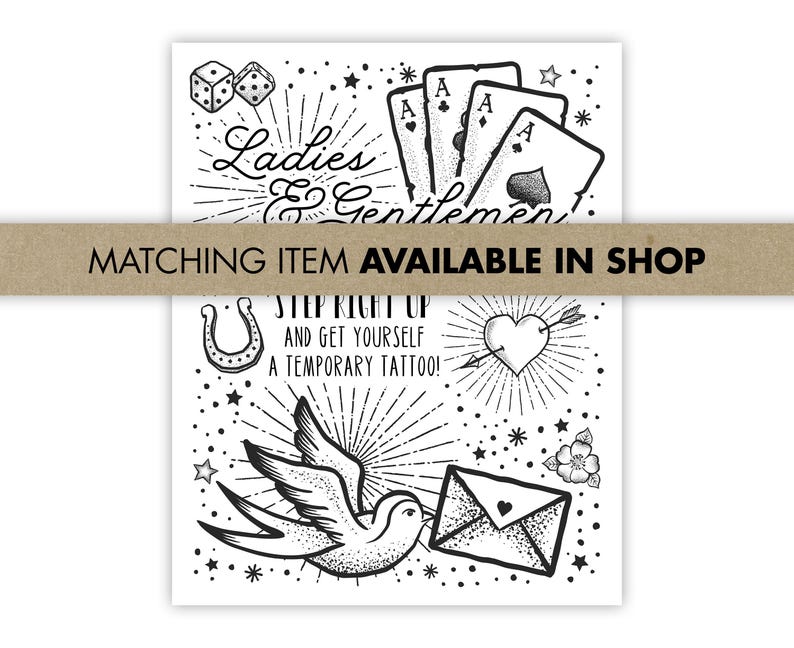 Temporary Tattoo Station Sign | Old School Flash Tattoo Party Decor (8x10 Printable)