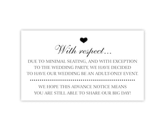 No Kids At Wedding Cards | Adults-Only Wedding Enclosure Card | Child-Free Reception | 18+