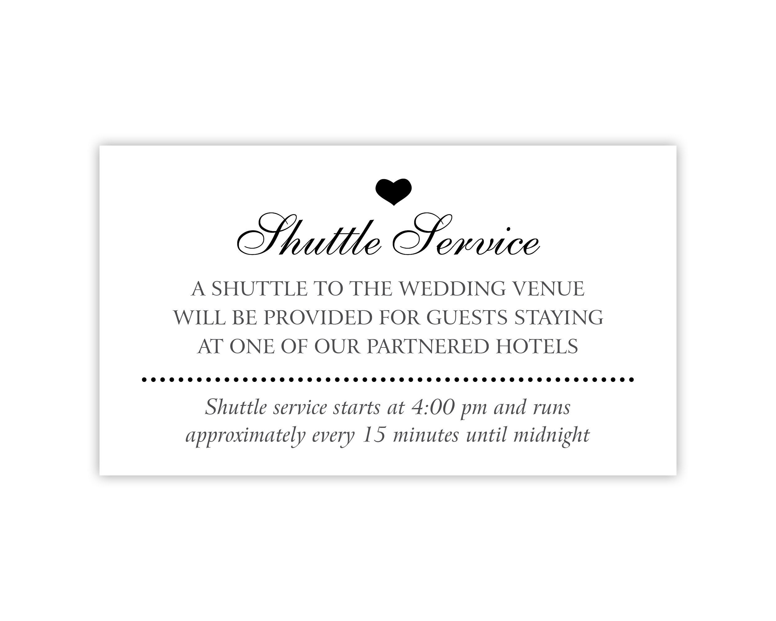 Wedding Shuttle Service Card W/ Travel Details for Destination
