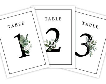 Greenery Wedding Table Numbers | Printed Sage Eucalyptus Cards | Plant Number Cards
