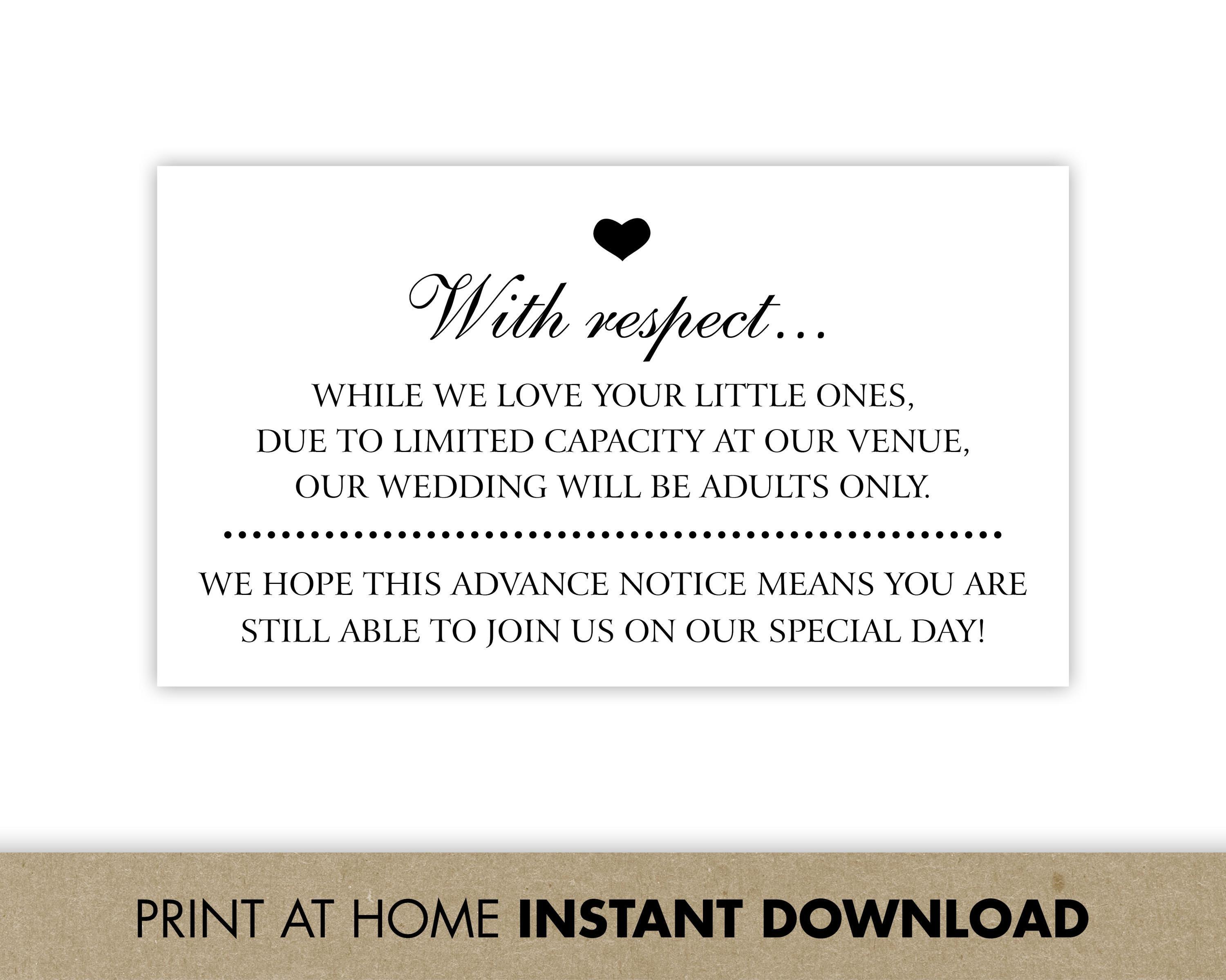 Adults-only Wedding Invitation Insert Card | Small Venue | No Kids