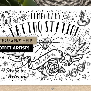 Temporary Tattoo Station Sign | Old School Flash Tattoo Party Decor (8x10 Printable)
