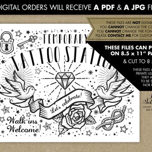 Temporary Tattoo Station Sign | Old School Flash Tattoo Party Decor (8x10 Printable)